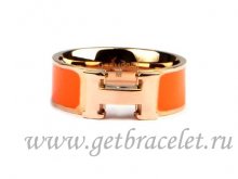 Hermes Enamel Clic H Ring in 18kt Pink Gold with Orange